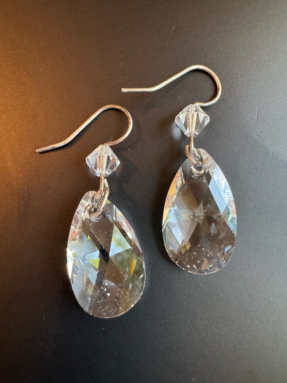 Faceted Crystal Glass Teardrop Dangle Earrings